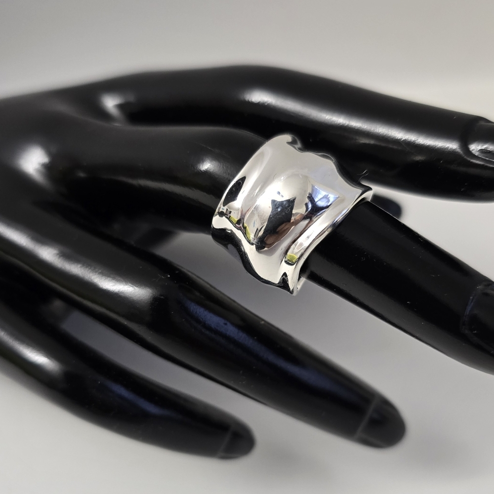 Modern Asymmetrical Sterling Silver 925 Ring with Wide Band